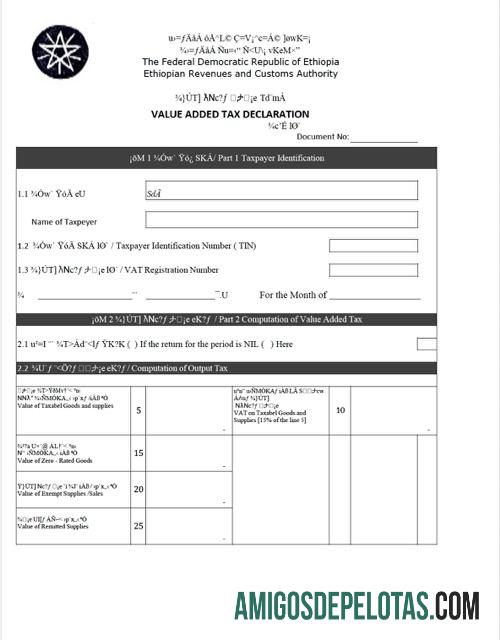 Modelo realista de declaração de imposto sobre valor agregado da Etiópia em Word e PDF